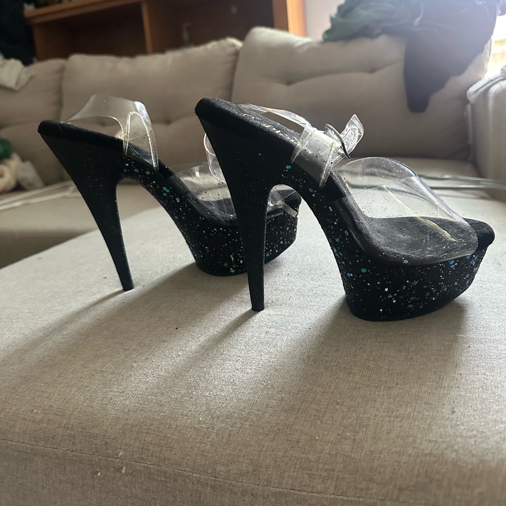 Pleaser Black Glitter Pole Heels